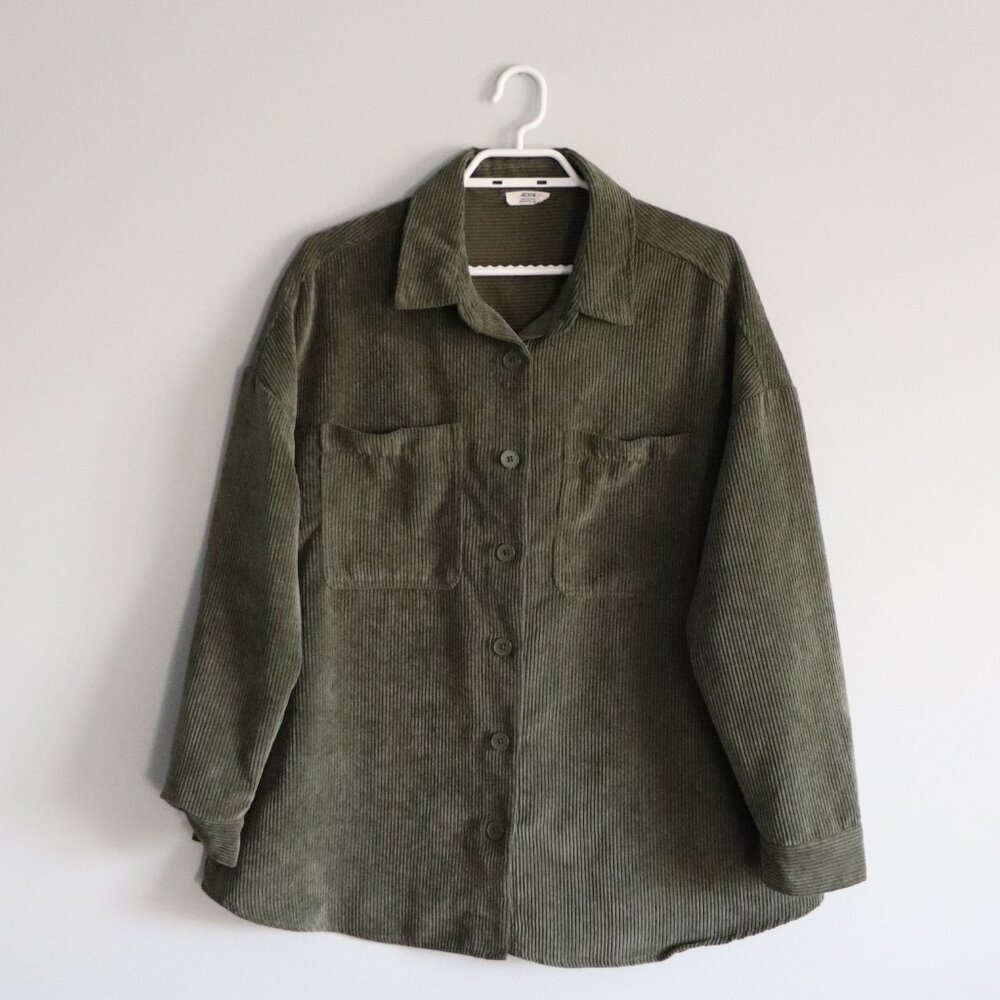 Ardene Womens Green Sz Lrg Buttoned Corduroy Ribbed Collared Light‎ Comfy Jacket